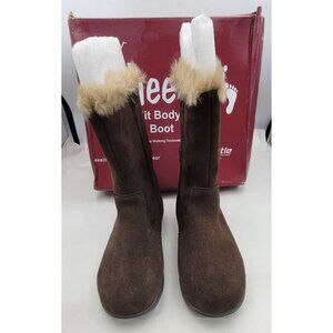 Tony Little Cheeks Fit Body Boots Brown Faux Fur Lined Zip Closure Womens 8